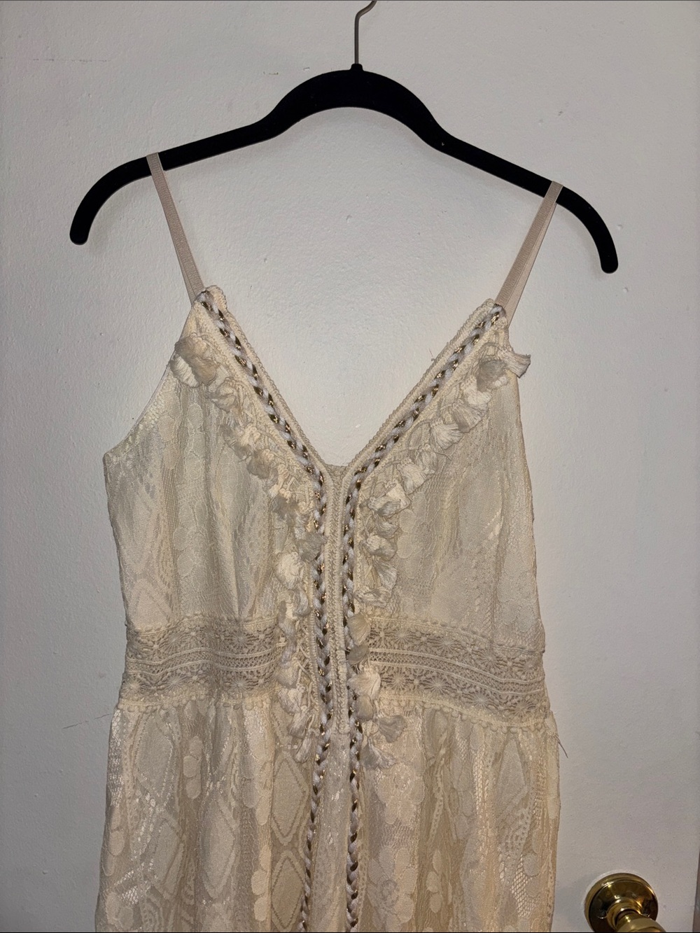 Boho Cream Lace Maxi Dress with Tassel Tie - Picture 5 of 8
